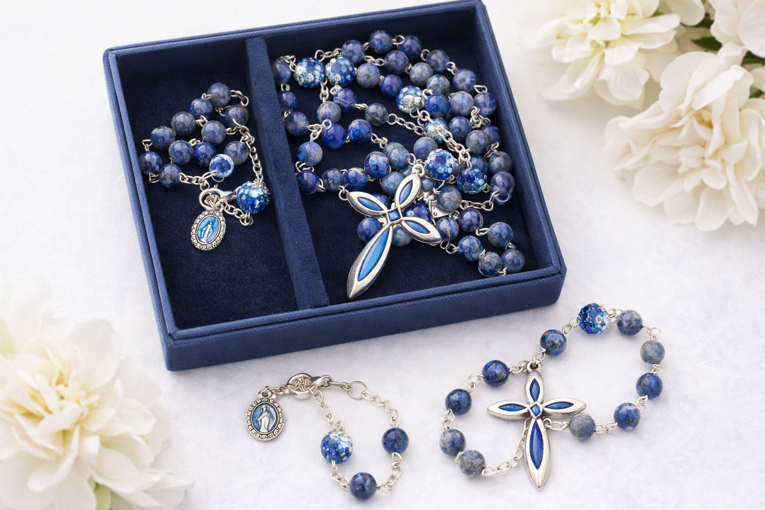 Rosary and bracelet set in presentation box